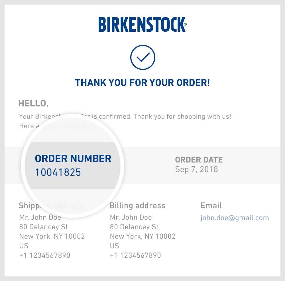 The order number is placed after our thanks message, at the beginning of your order information